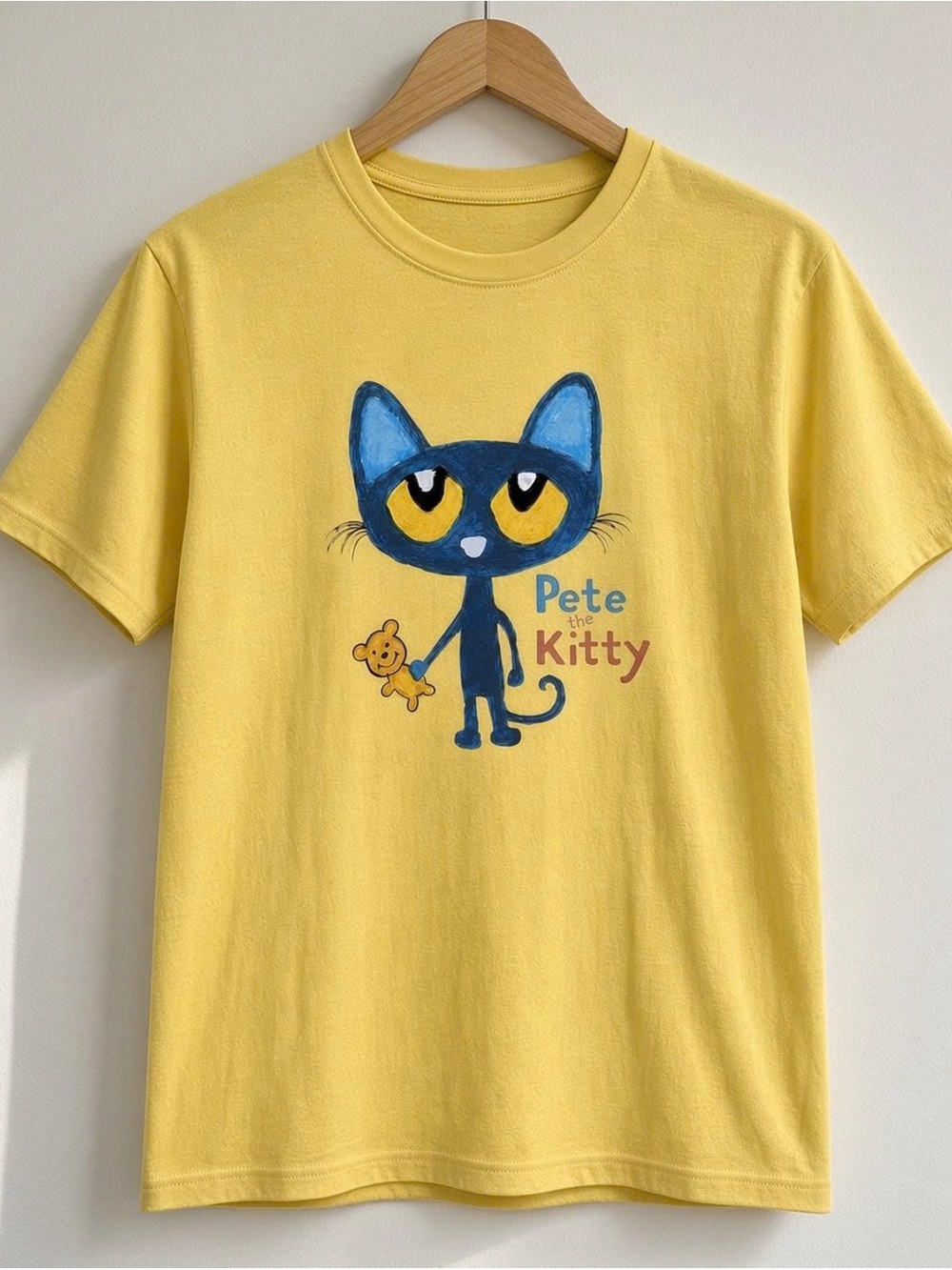 Gildan Yellow Tee with Blue Pete the Kitty Graphic